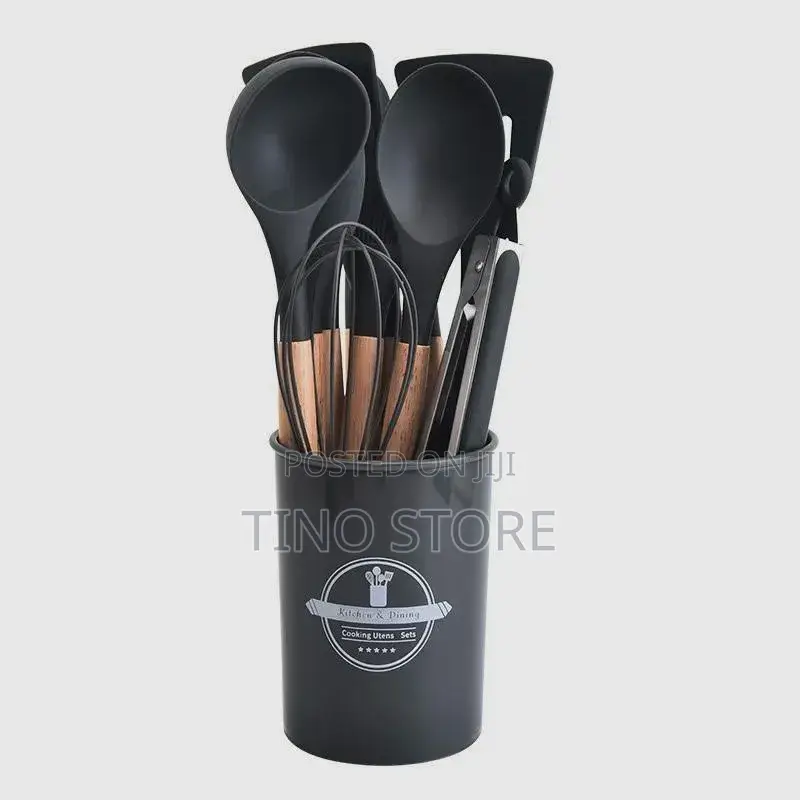 Silicone Cooking Utensils Set With Wooden Handles