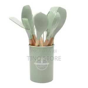 Silicone Cooking Utensils Set With Wooden Handles