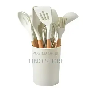Silicone Cooking Utensils Set With Wooden Handles