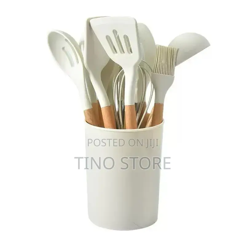 Silicone Cooking Utensils Set With Wooden Handles