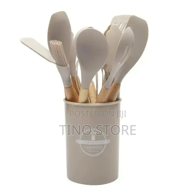 Silicone Cooking Utensils Set With Wooden Handles