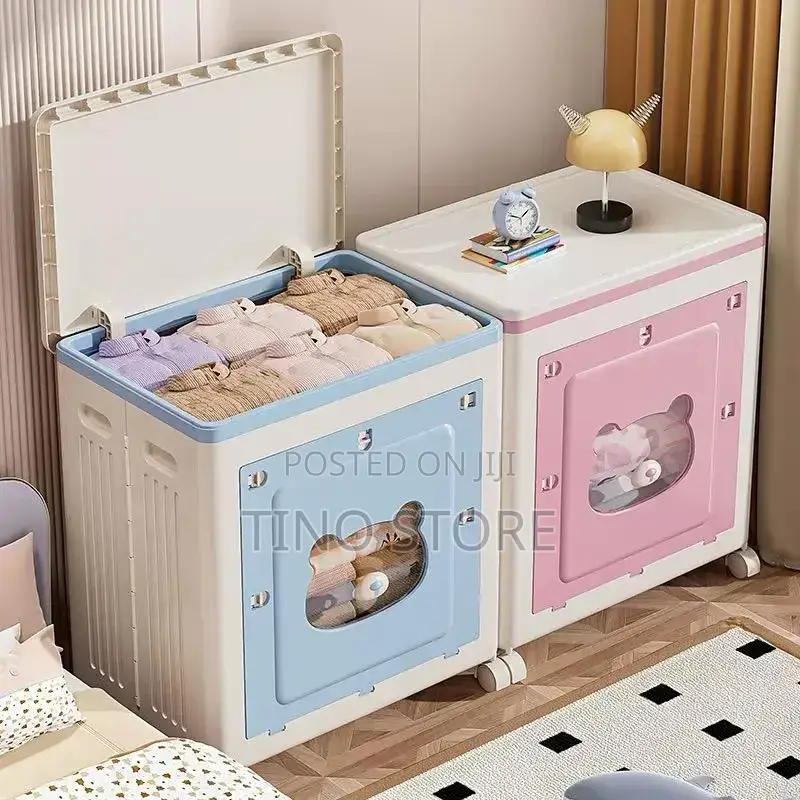 Collapsible Plastic Storage Box With Wheels and Double Doors