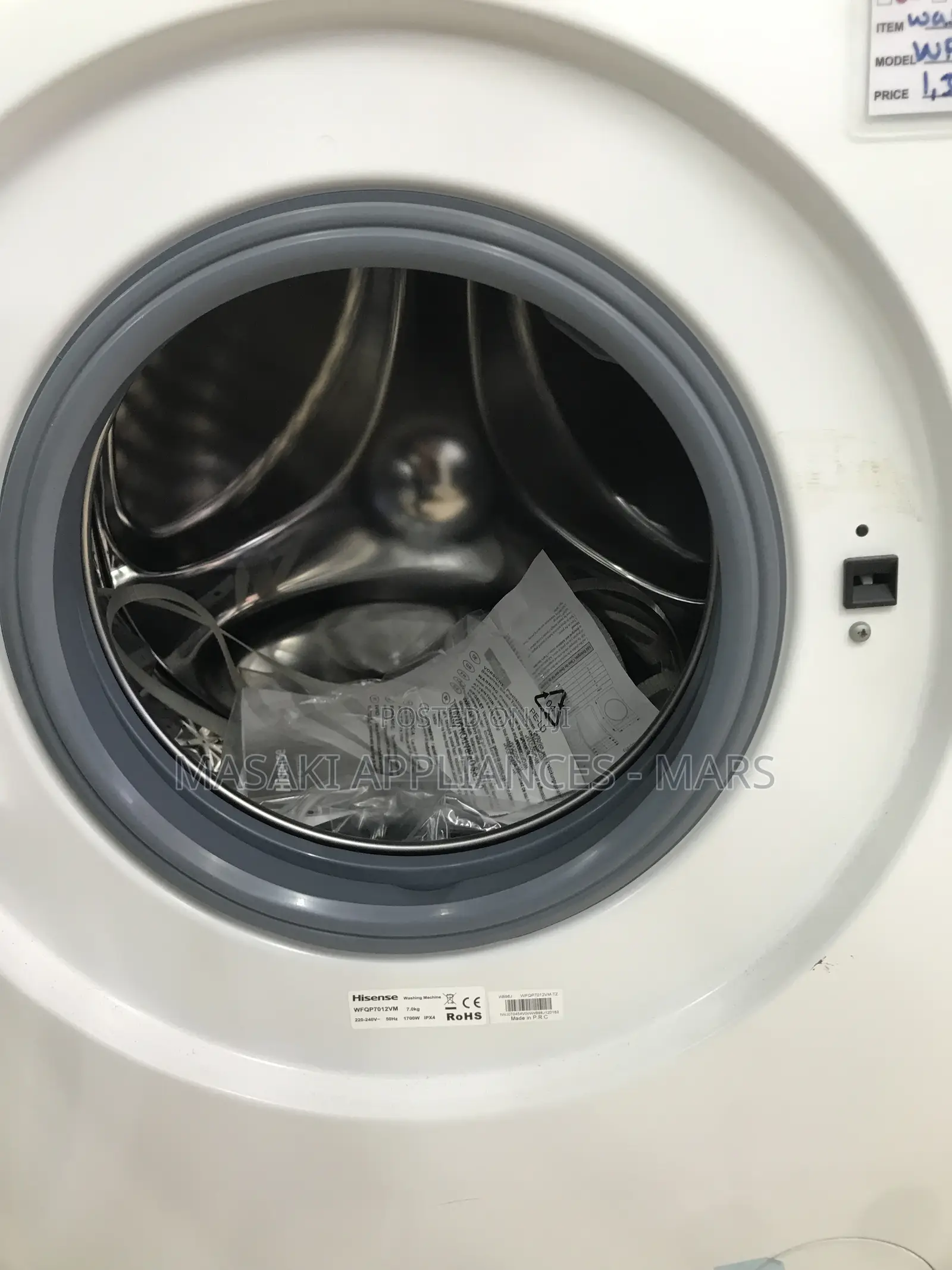 Hisense 7kg Front Load Wash Washing Machine (Model No: Wfqp7012vmt)
