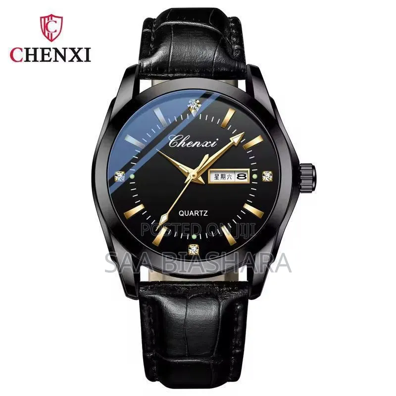 New Chenxi 2024 Classic Watch Black Leather Belt and Black Case