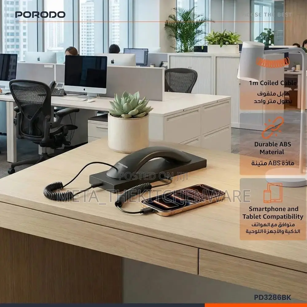 Porodo Classic Retro Phone Handset, Smart Work Calling