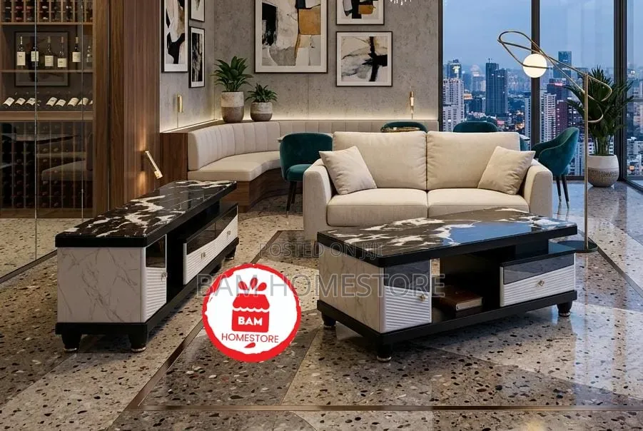 Luxury Marble Top Tv Stand Coffee Table Set - Set Meza Ya Kifahari