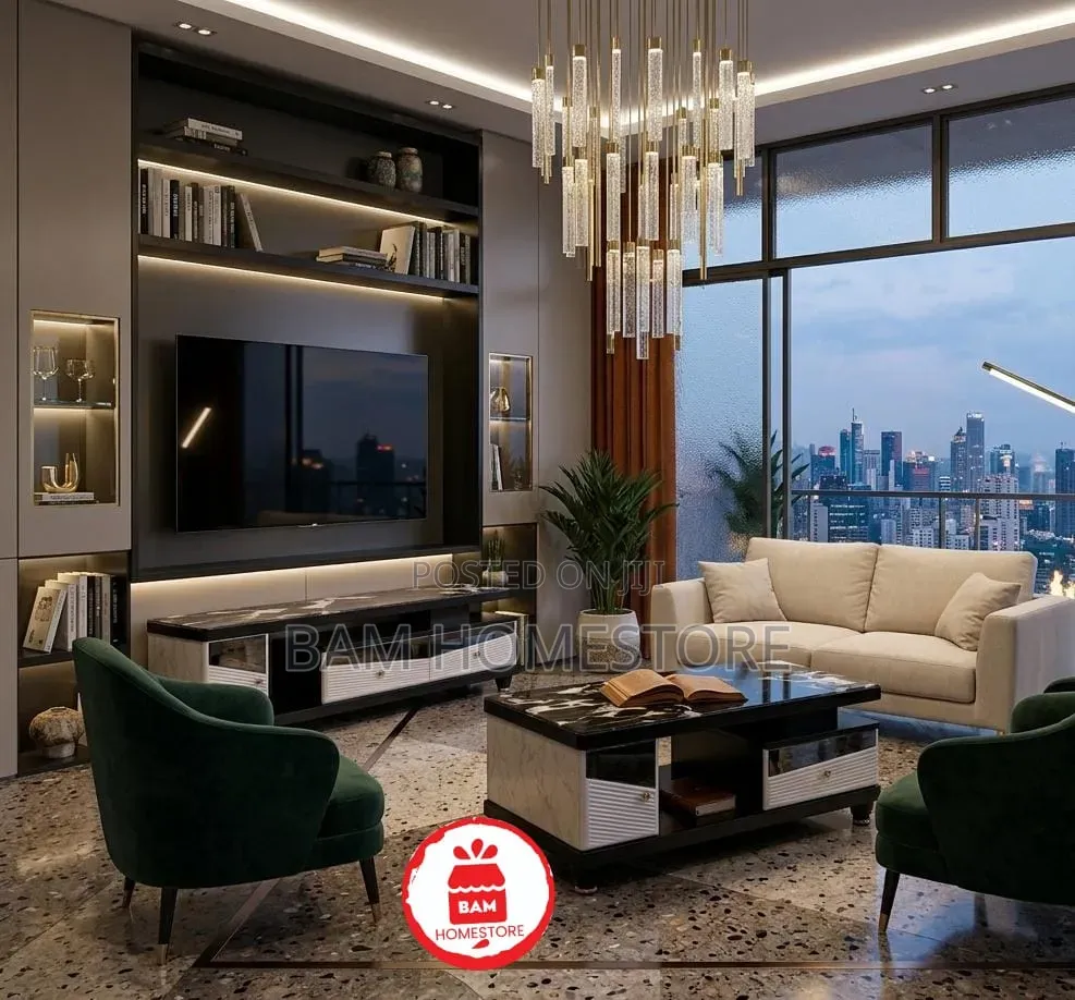 Luxury Marble Top Tv Stand Coffee Table Set - Set Meza Ya Kifahari
