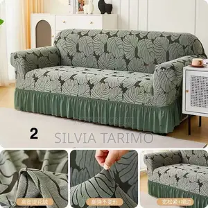 Luxury Stretch Sofa Cover With Skirt – Elegant Red Design