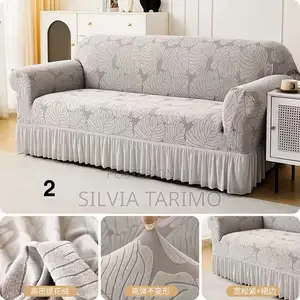 Luxury Stretch Sofa Cover With Skirt – Elegant Red Design
