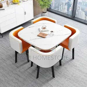 Modern Dining Set – Table 4 Chairs (Marble Design) | Meza Ya Kisasa