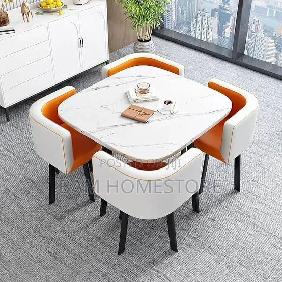 Modern Dining Set – Table 4 Chairs (Marble Design) | Meza Ya Kisasa