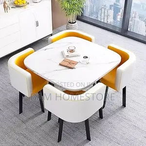 Modern Dining Set – Table 4 Chairs (Marble Design) | Meza Ya Kisasa