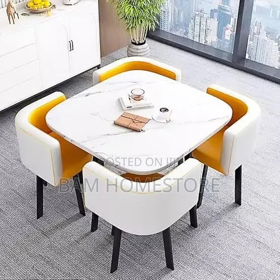 Modern Dining Set – Table 4 Chairs (Marble Design) | Meza Ya Kisasa