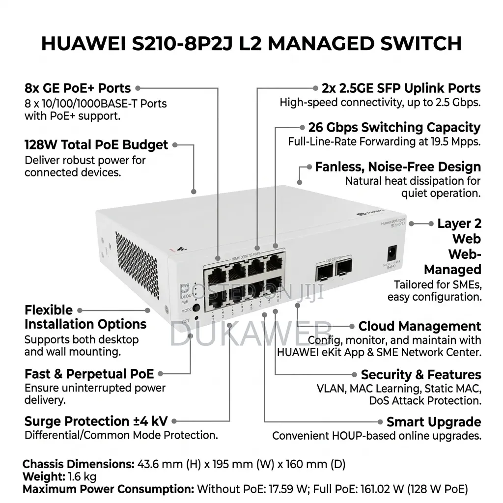 Huawei S210-8p2j L2 Managed Switch