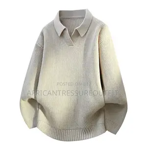 Alfa Mens Ribbed Knit Polo Sweater Looser Design With Jonny Collar