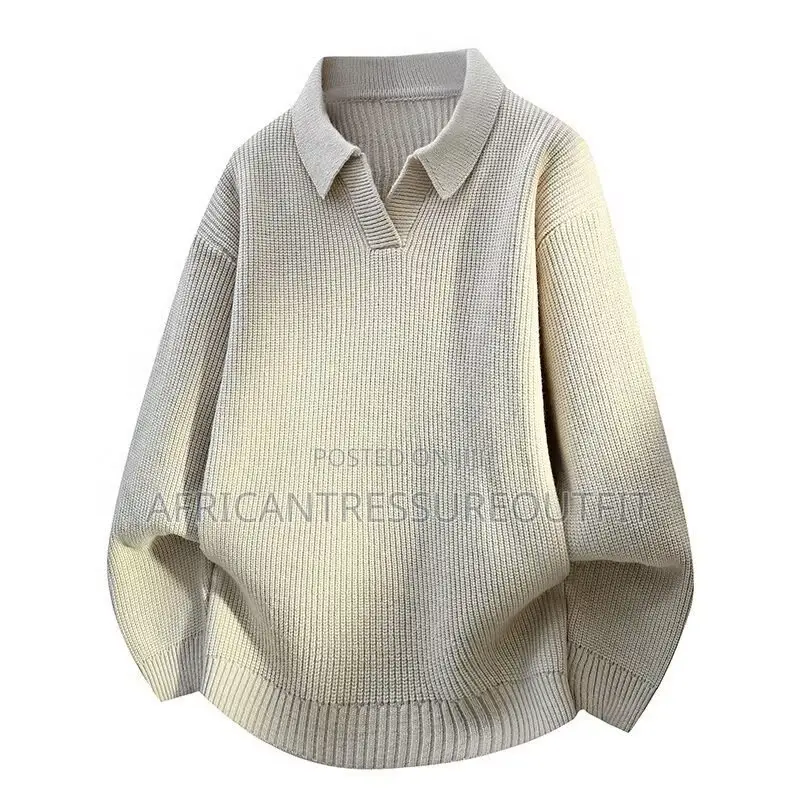 Alfa Mens Ribbed Knit Polo Sweater Looser Design With Jonny Collar