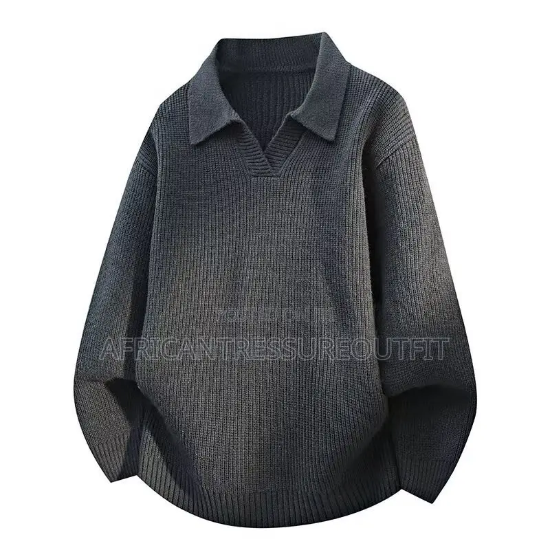 Alfa Mens Ribbed Knit Polo Sweater Looser Design With Jonny Collar