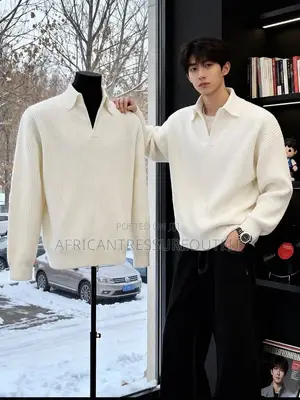 Alfa Mens Ribbed Knit Polo Sweater Looser Design With Jonny Collar