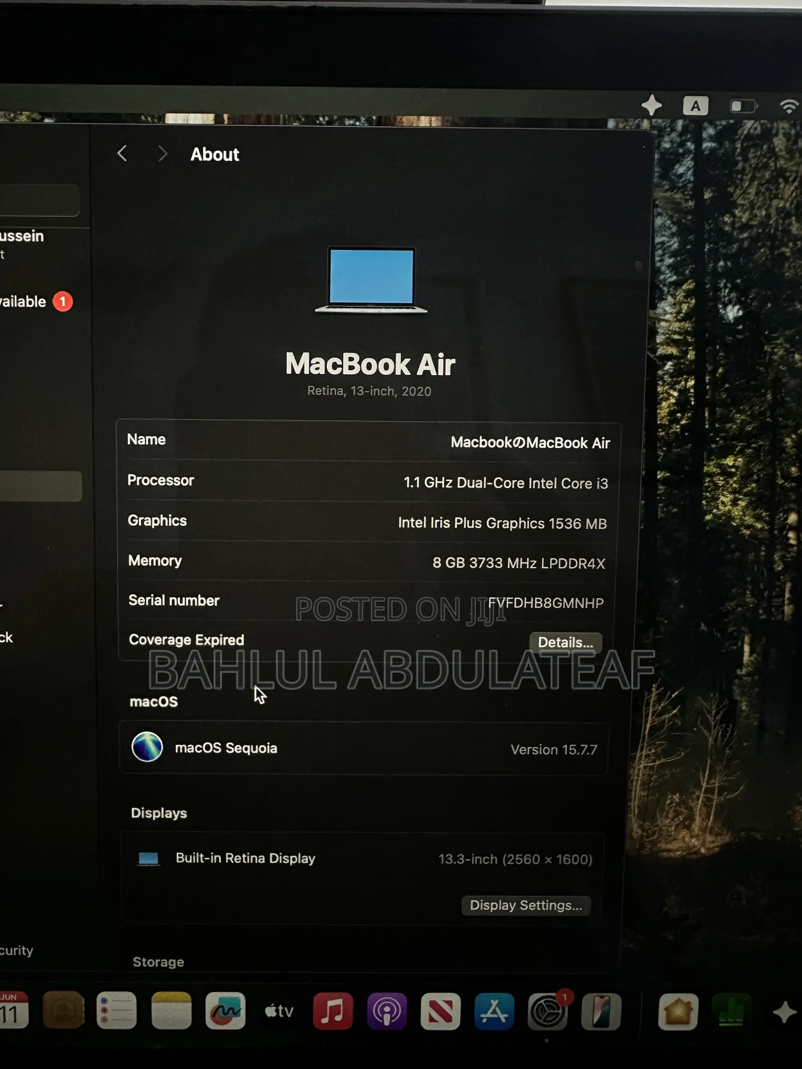 Laptop Apple MacBook Air 2020 8GB Intel Core i3 SSD 256GB