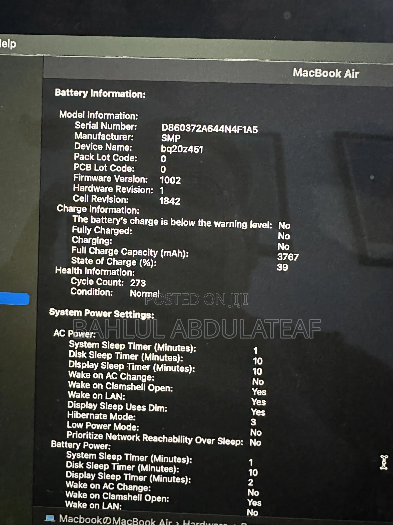 Laptop Apple MacBook Air 2020 8GB Intel Core i3 SSD 256GB