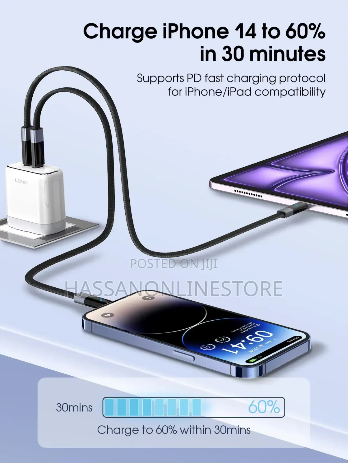 Ldnio Lc241i Auto Power-Off Charging Cable 30w Type-C to Lightning 2m