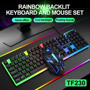 T-Wolf Tf230 Rainbow Backlit Wired Gaming Keyboard and Mouse Set