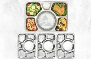 Rectangular Shaped Stainless Steel 6-compartment Food Tray