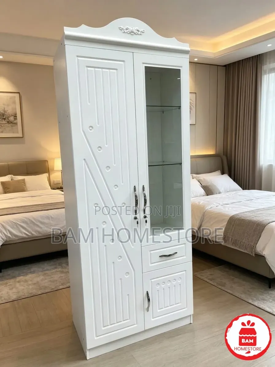 Elegant White Storage Cabinet/Kabati Ya Nguo Milango 2