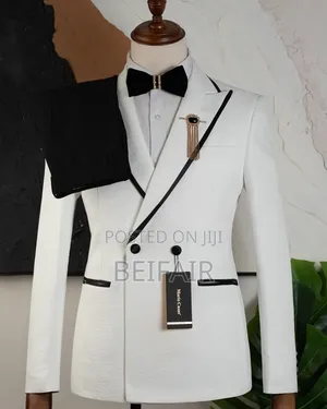 White Suit Black Stripe on Collar and Pockets