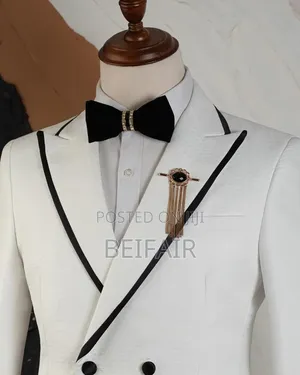 White Suit Black Stripe on Collar and Pockets
