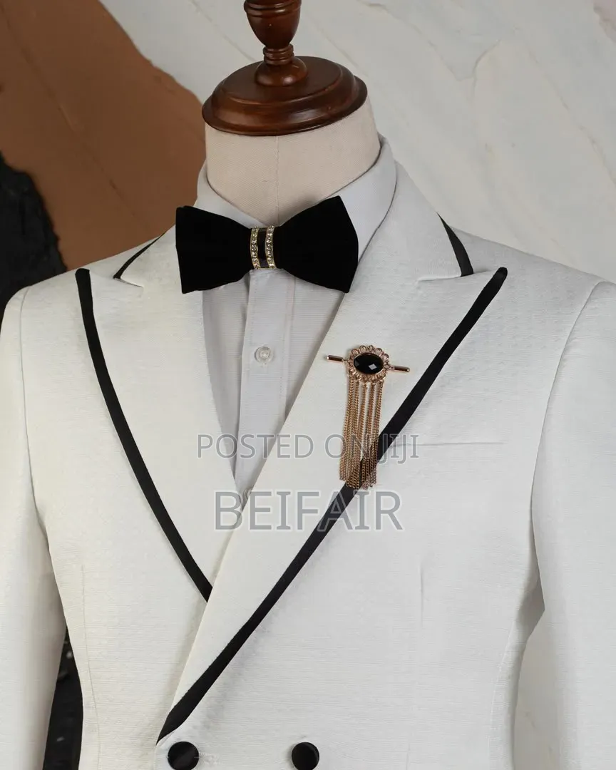 White Suit Black Stripe on Collar and Pockets