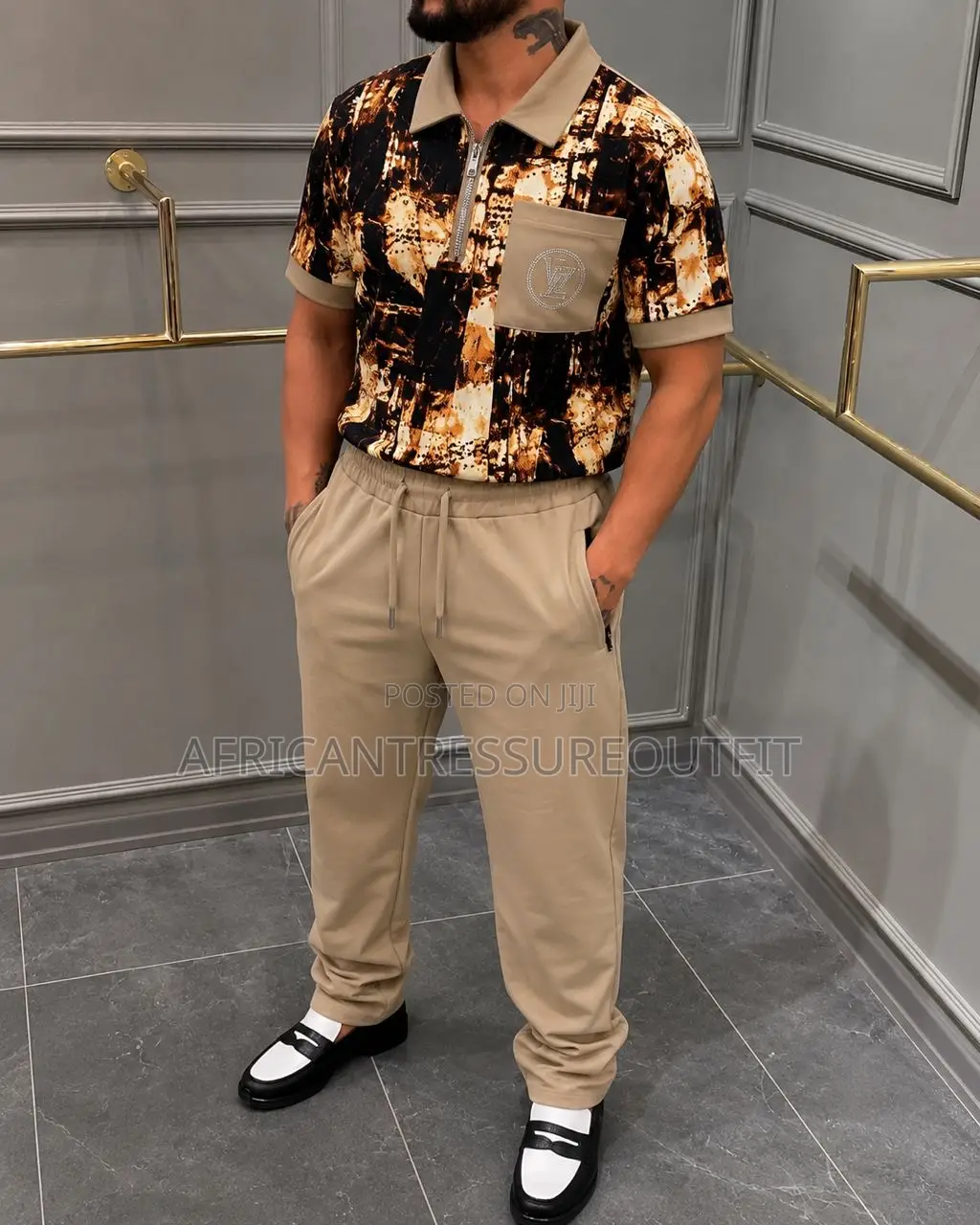 Monochrome Smart Casual Set Two Piece Fit Zip Shirt and Jogger Trouser