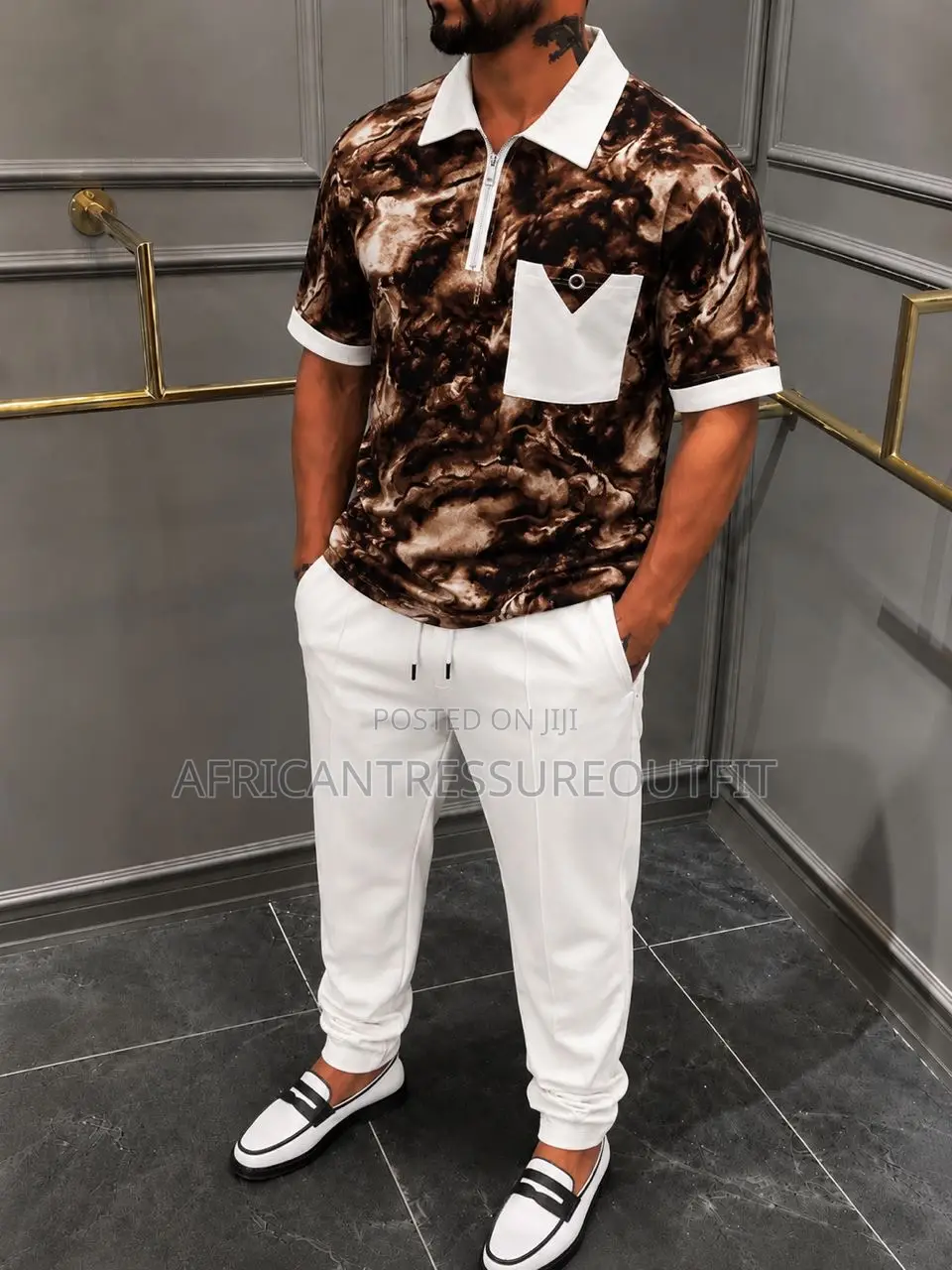 Monochrome Smart Casual Set Two Piece Fit Zip Shirt and Jogger Trouser