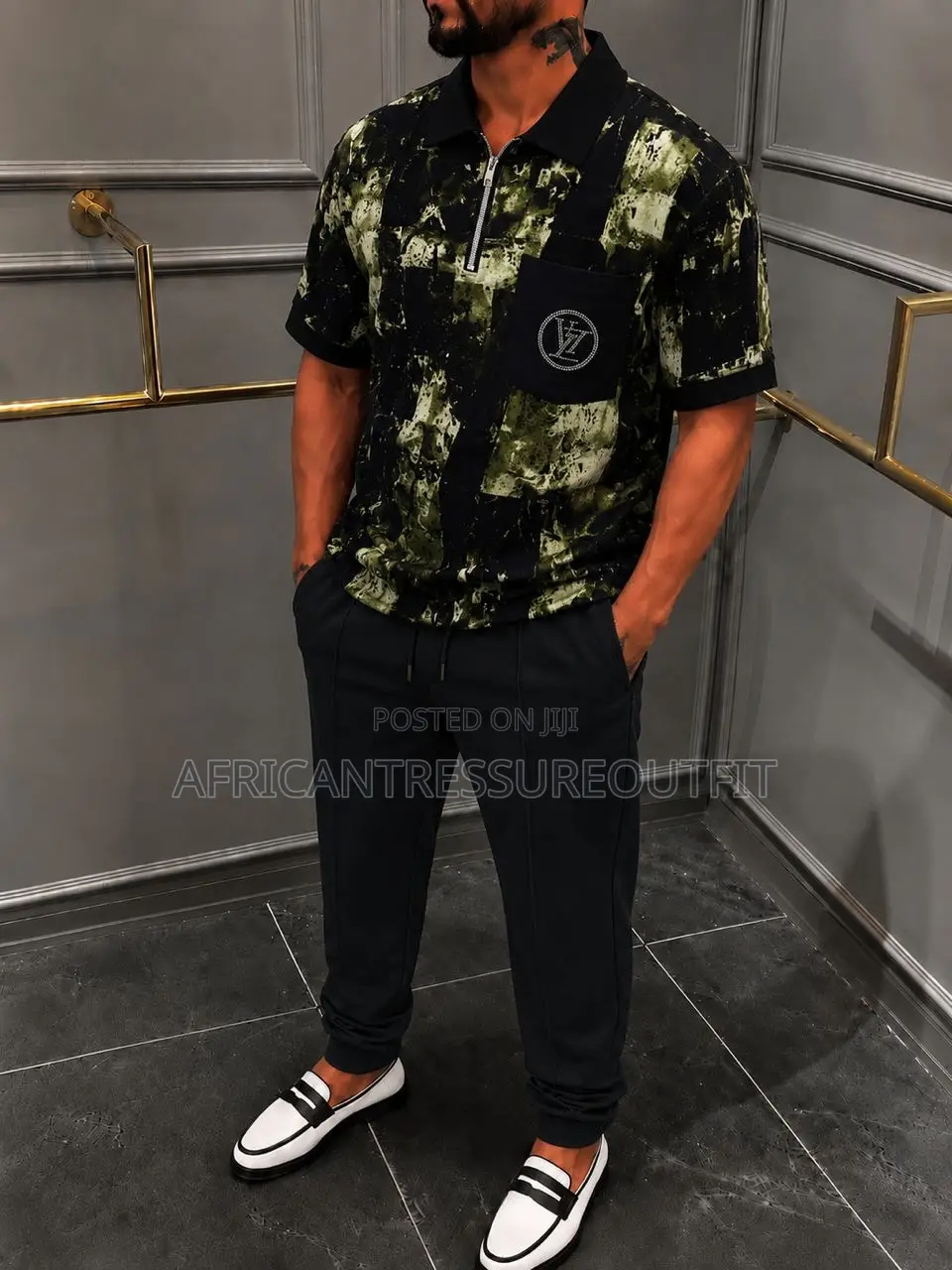 Monochrome Smart Casual Set Two Piece Fit Zip Shirt and Jogger Trouser