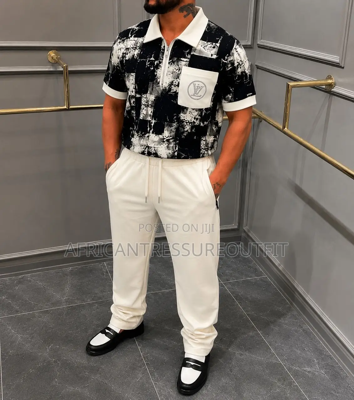 Monochrome Smart Casual Set Two Piece Fit Zip Shirt and Jogger Trouser