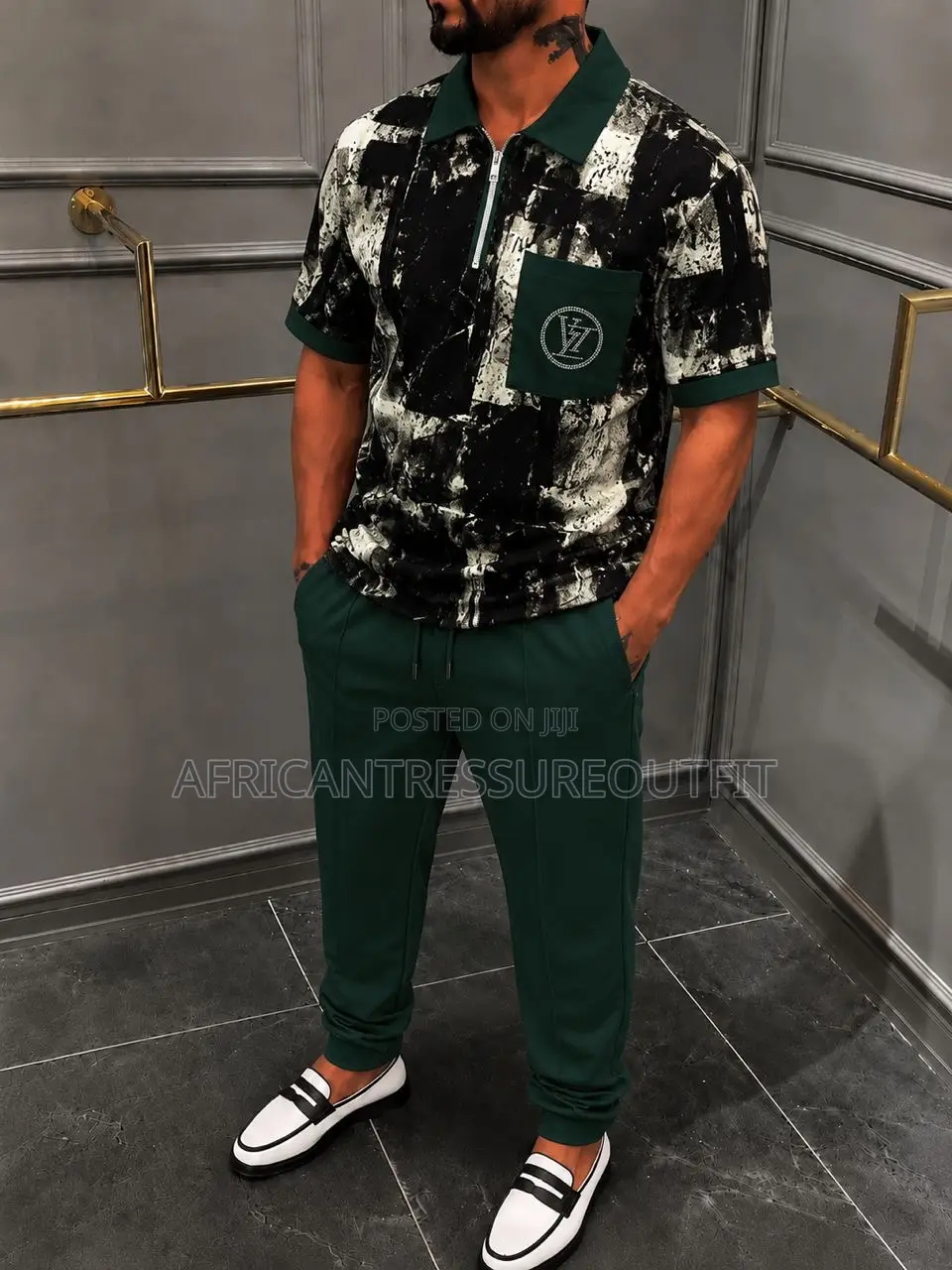 Monochrome Smart Casual Set Two Piece Fit Zip Shirt and Jogger Trouser