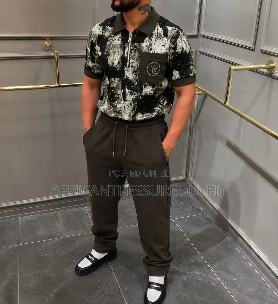 Monochrome Smart Casual Set Two Piece Fit Zip Shirt and Jogger Trouser
