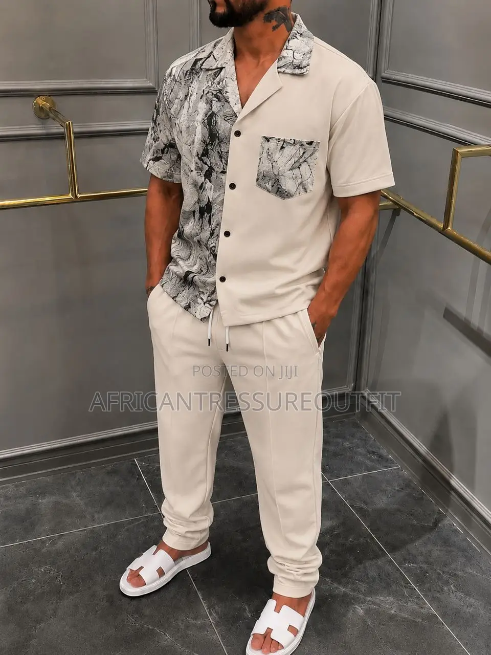 Monochrome Smart Casual Set Two Piece Fit Zip Shirt and Jogger Trouser