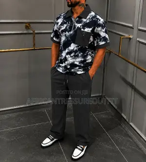 Monochrome Smart Casual Set Two Piece Fit Zip Shirt and Jogger Trouser