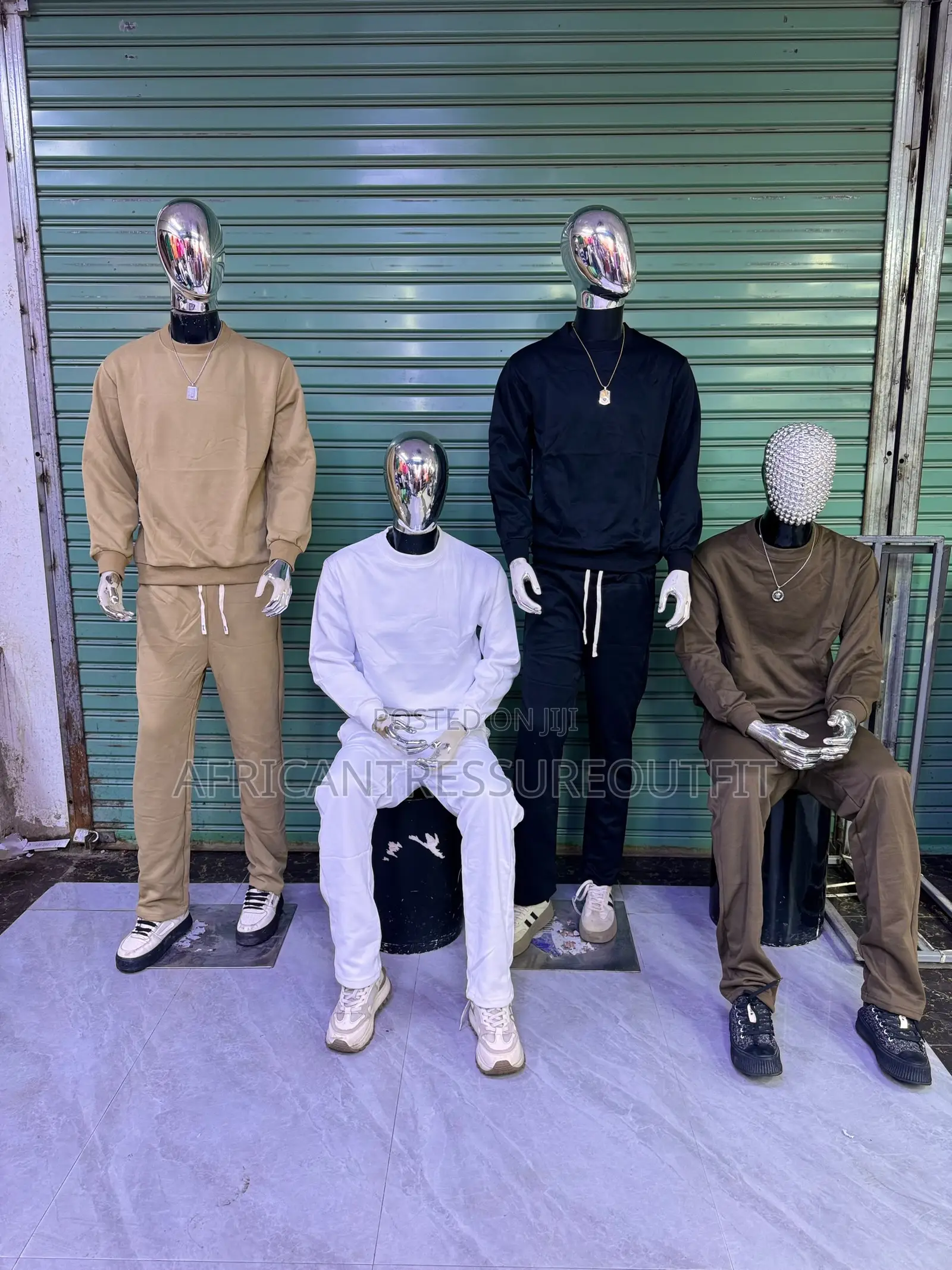 Believe Loungewear Sets Featured on Four Chrome Mannequins Available