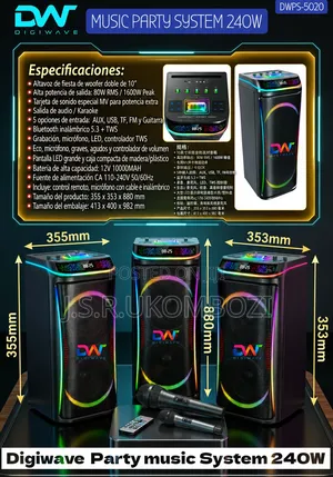 Digiwave Boombox Rechargeable Party Music System 240w 2 Mic