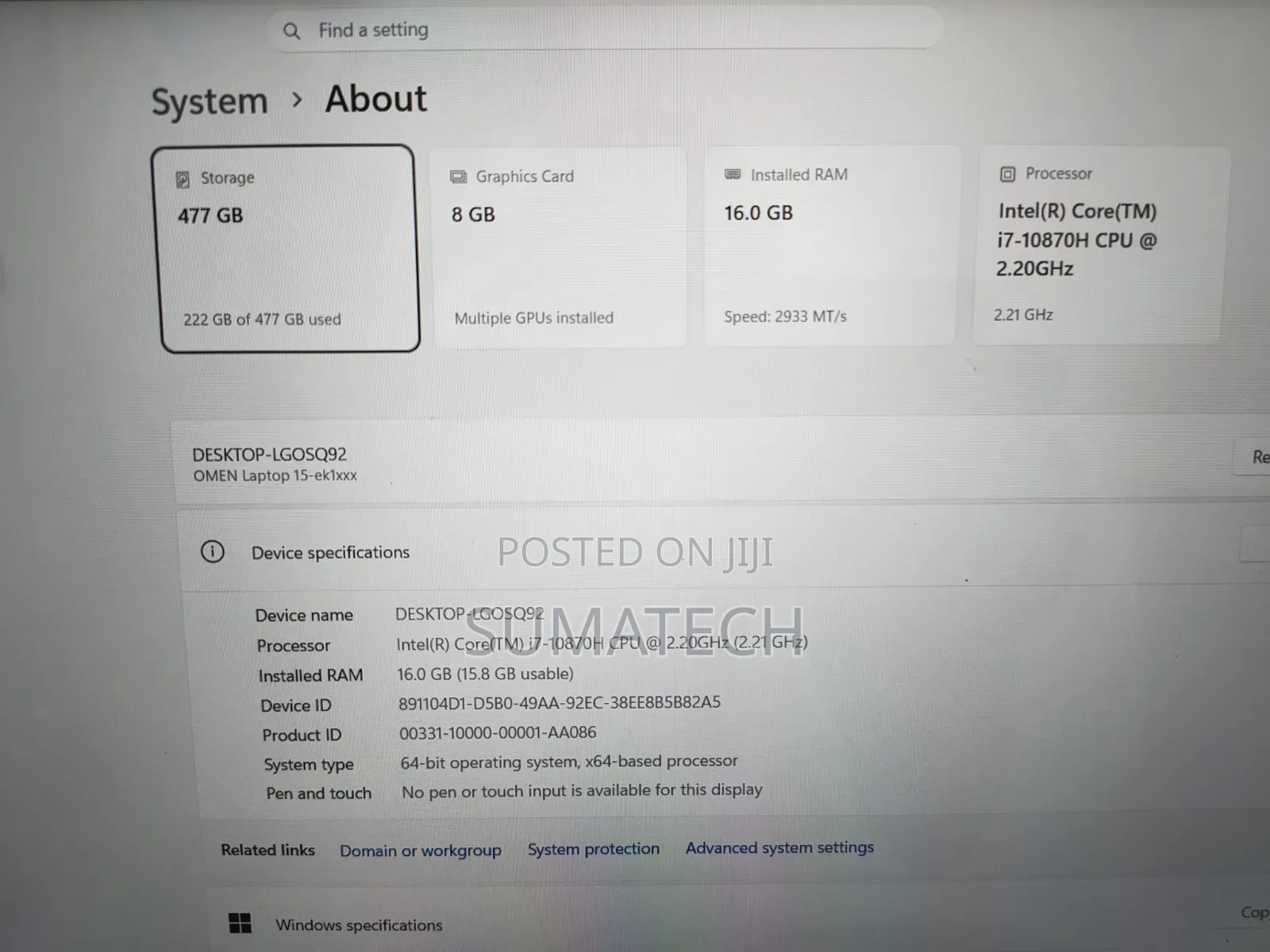Laptop HP Omen 15 16GB Nvidia SSD 512GB