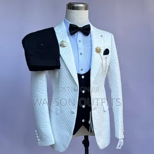 2 Buttons Jacket 3 PCS Black Pant Men's Suits New and Original