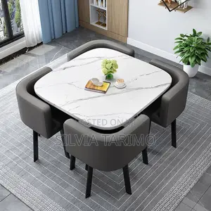 Modern Marble Dining Table Set With 4 Upholstered Chairs