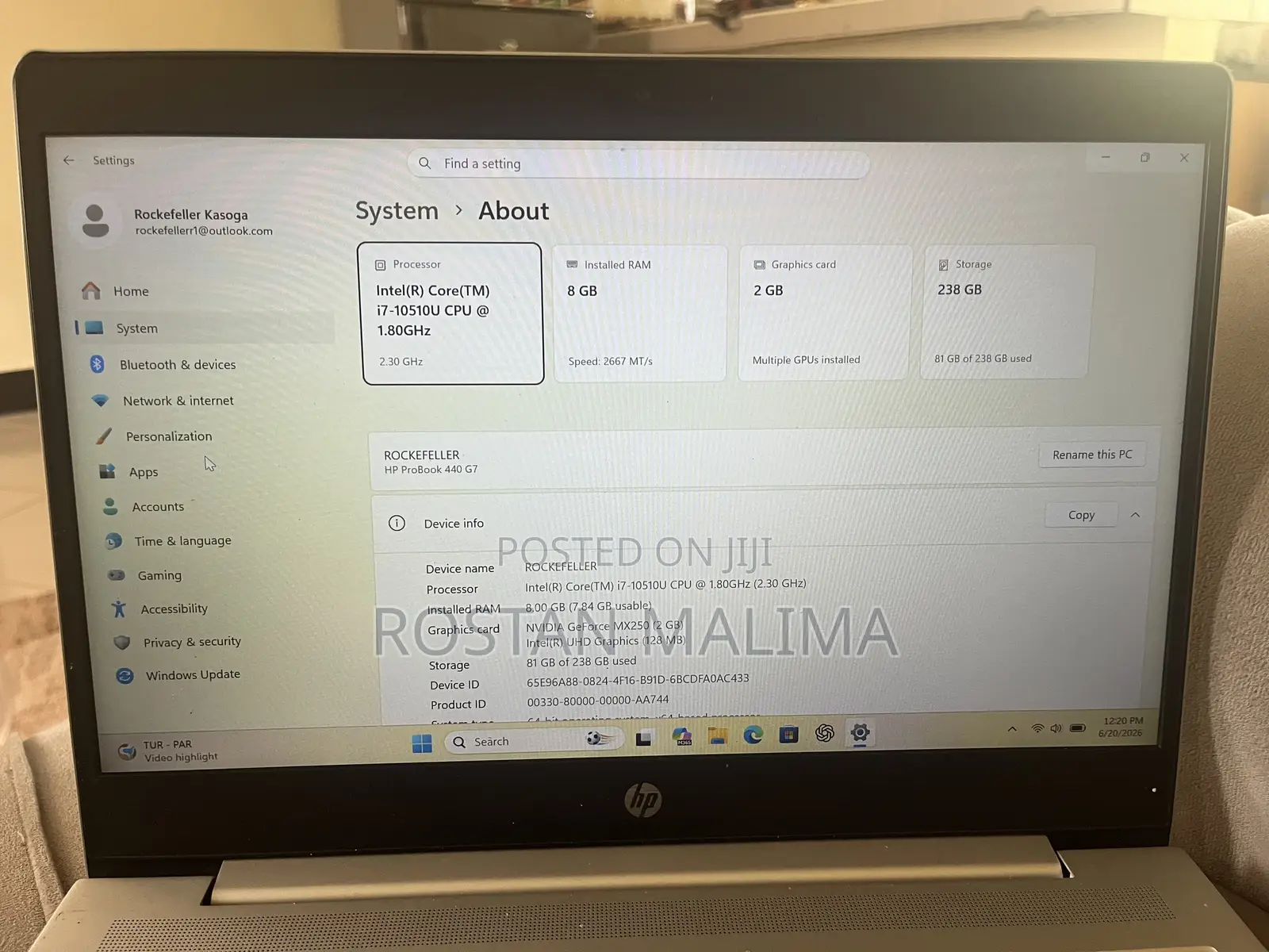 Laptop HP ProBook 440 G7 8GB Intel Core i7 SSD 256GB