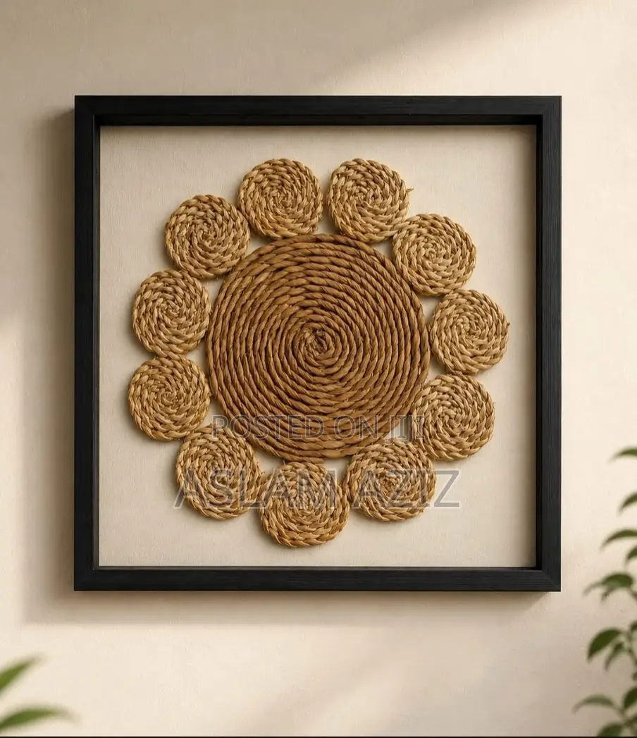 Framed Fiber Art Piece(Coiled Rope Woven Cord)