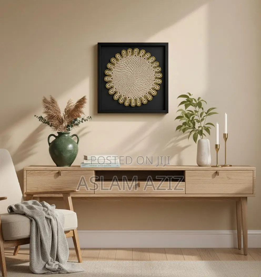 Framed Fiber Art Piece(Coiled Rope Woven Cord)