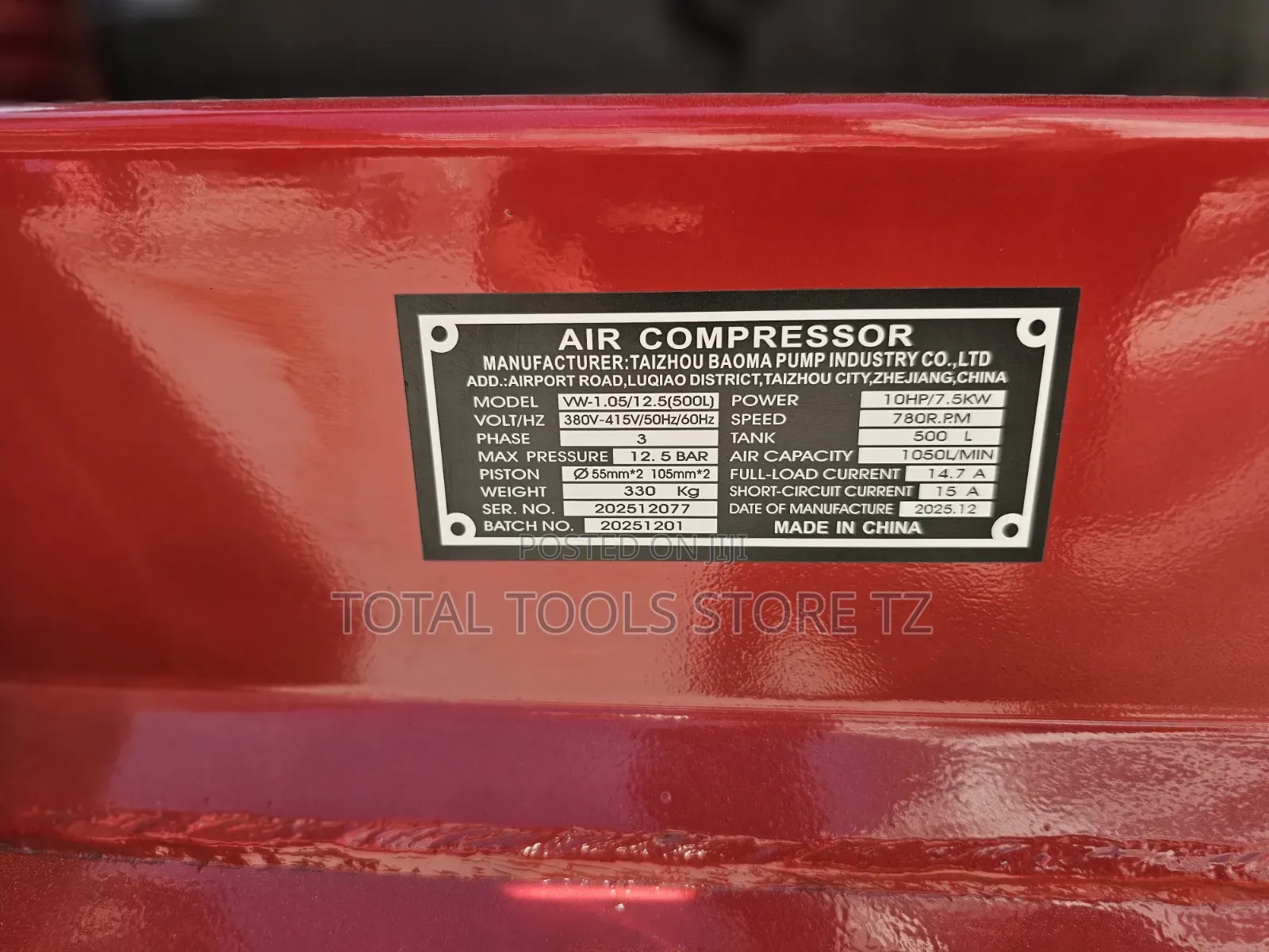 Meiyi Air Compressor 500l 10hp 7.5kw
