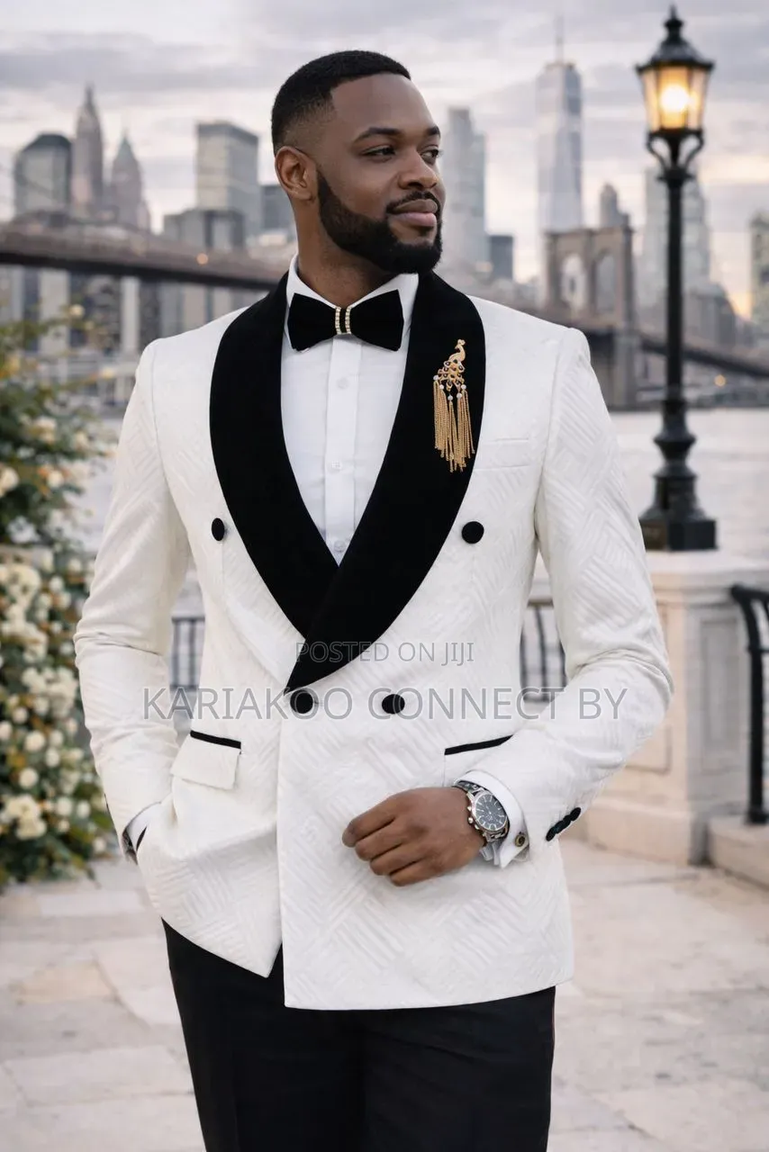 Premium White Velvet Black Luxury Tuxedo 