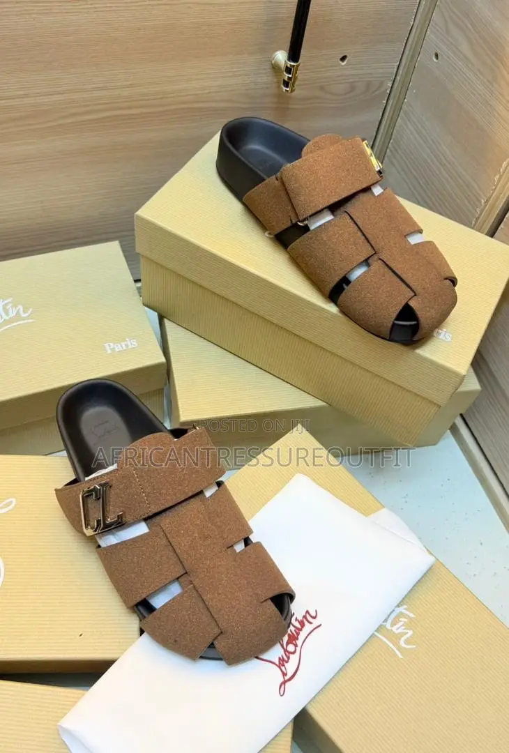 Christian Louboutin Sandal Are Beige Suede and Cl Branded Strap Detail